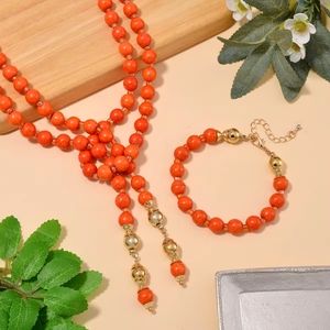 Elegant Orange Howlite And Glass Beaded Necklace and Bracelet Set